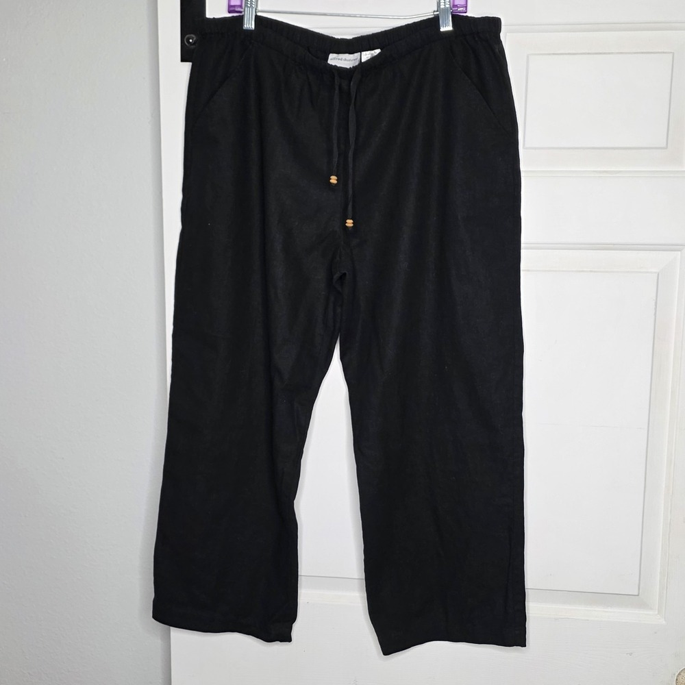Alfred Dunner Black Linen Blend Coastal Grandma Chic Pull On Pants Women sz 18